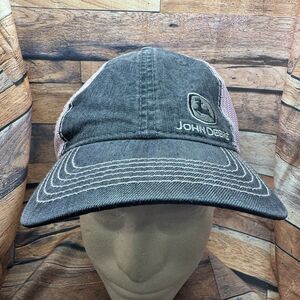 John Deere Logo Pink Trucker Hat Cap Ladies Chambray Mesh Snapback Adult OSFM